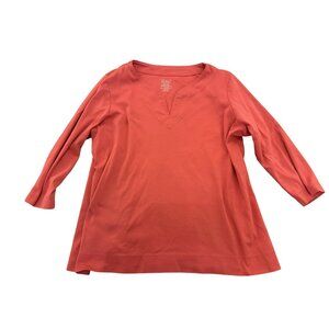 L.L.Bean Womens Coral Tunic Top XL 3/4 Sleeve Supima Cotton V-Neck Basic Solid
